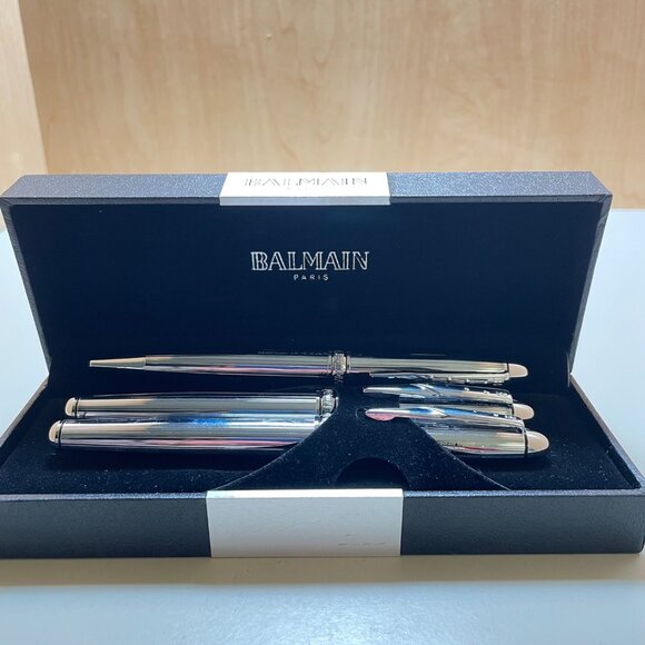 Balmain Paris Chrome Pen & Pencil Set In Black Gift Box - Picture 1 of 11